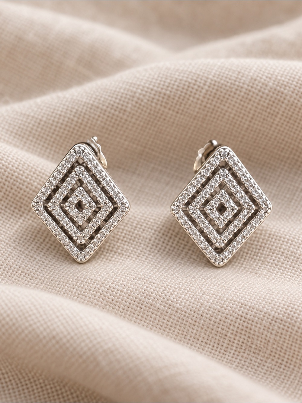 Pandora Geometric Lines 925 Sterling Silver Pavé Stud Earrings EUC #714